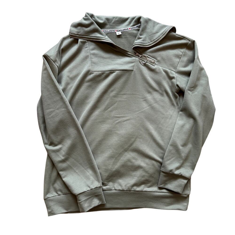 Olive Green Zip Neck Pullover Sweatshirt Women's Size Medium